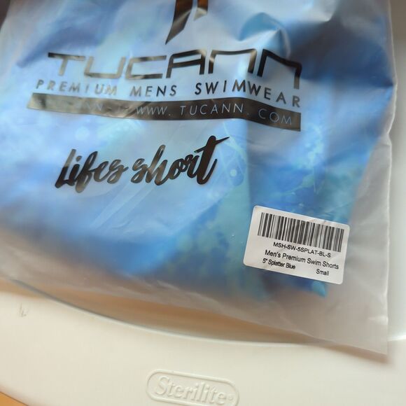 Tucann Swim Shorts Trunk Mens Small Blue Splatter Print Lined Beach Pool Summer - Picture 9 of 9